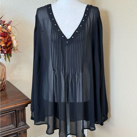 Torrid Sheer Black Stoned Blouse Top Sz 4X - Picture 2 of 3